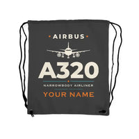 Thumbnail for Airbus A320 - Drawstring Bag - Heritage + Name - Gray