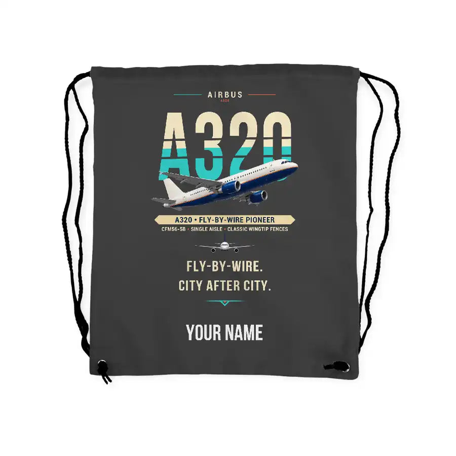 Airbus A320 - Drawstring Bag - Original + Name - Gray
