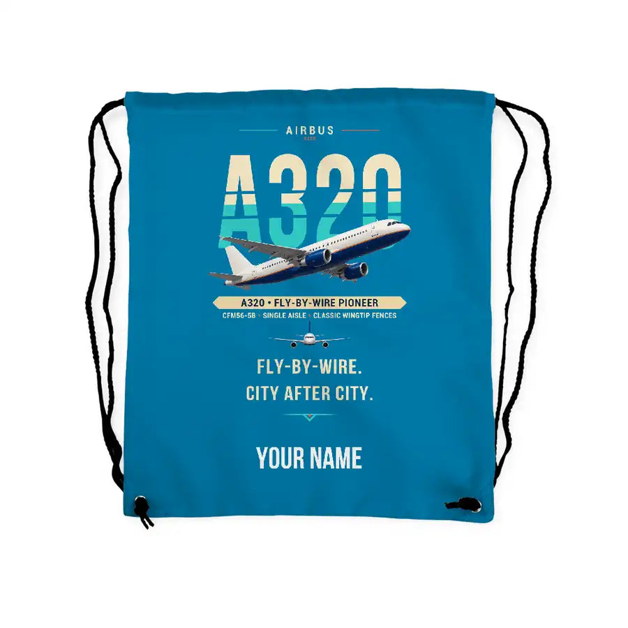 Airbus A320 - Drawstring Bag - Original + Name - Light Blue