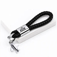 Thumbnail for Airbus A320 - Leather Key Chain - Braided Leather - Heritage - Black