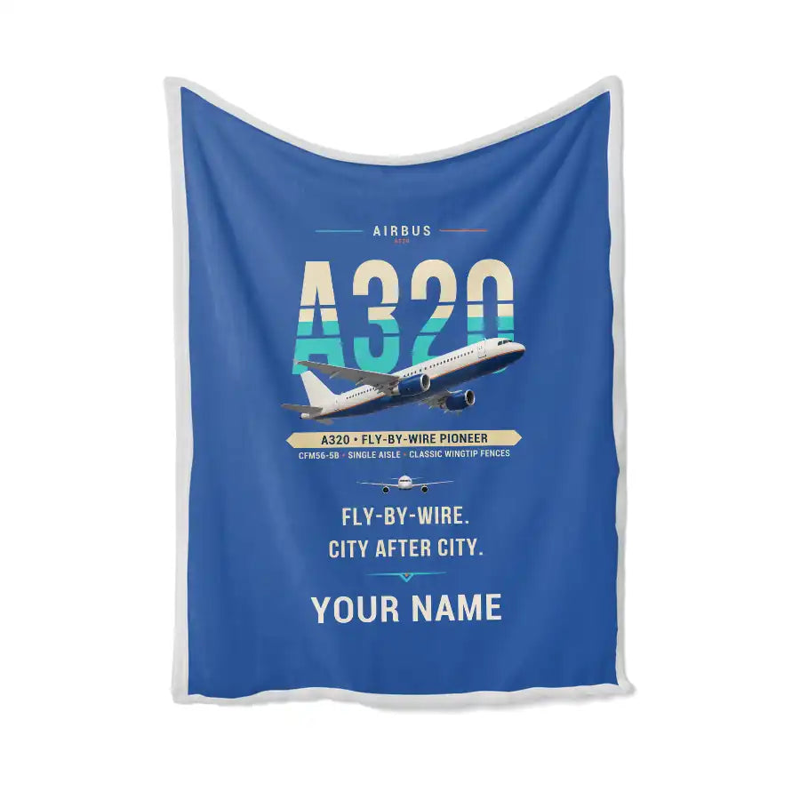 Airbus A320 - Original + Name - Blanket - Blue