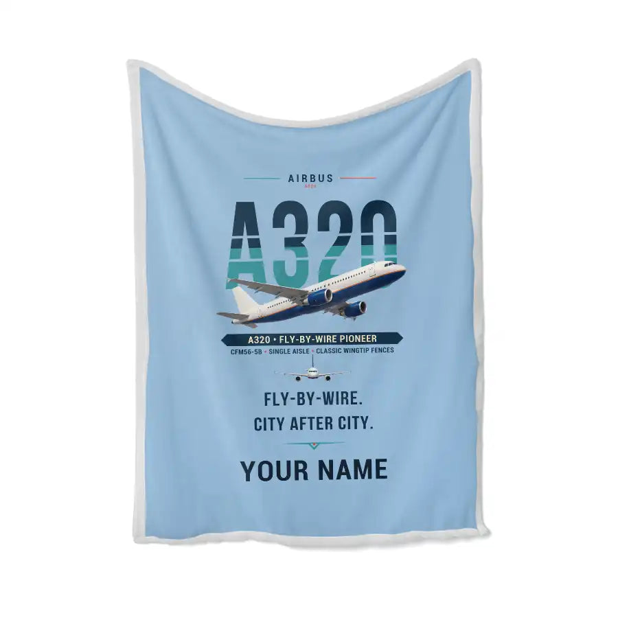 Airbus A320 - Original + Name - Blanket - Light Blue