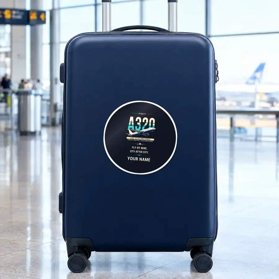 Airbus A320 - Original + Name - Circle Sticker - Suitcase