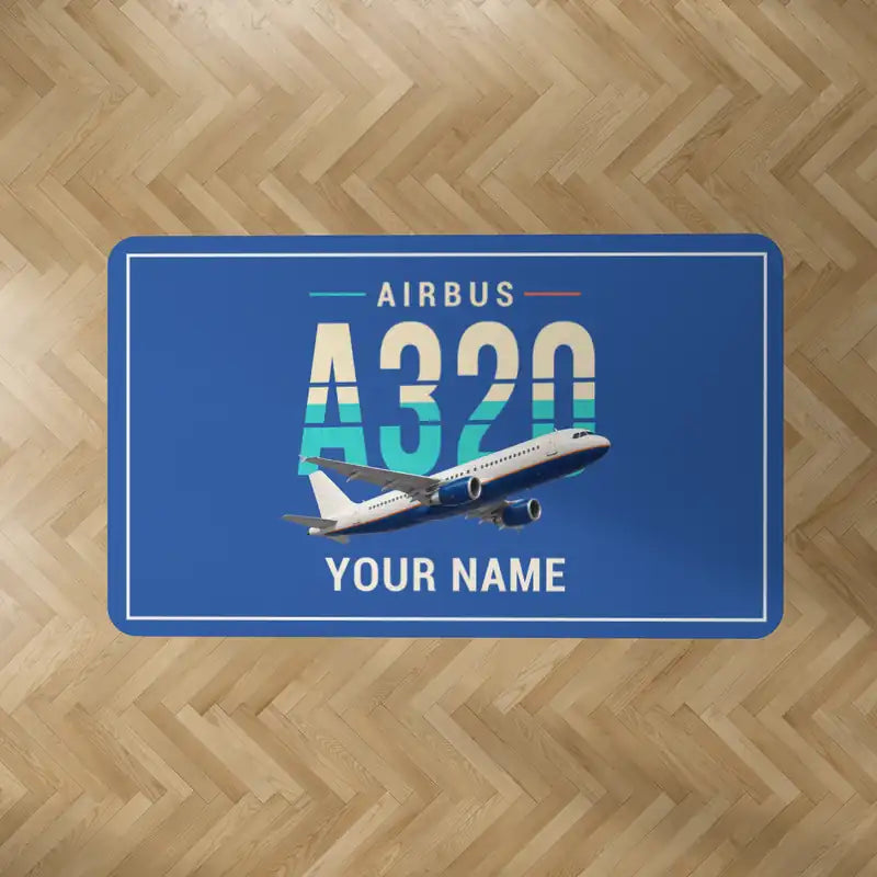 Airbus A320 - Original + Name - Rectangle Carpet - Blue