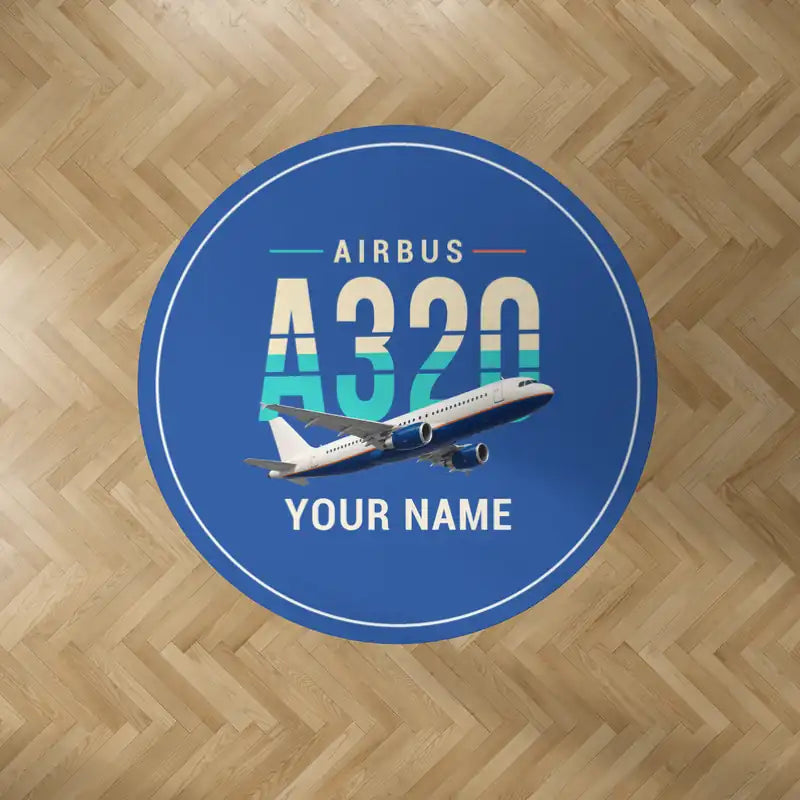 Airbus A320 - Original + Name - Round Carpet - Blue