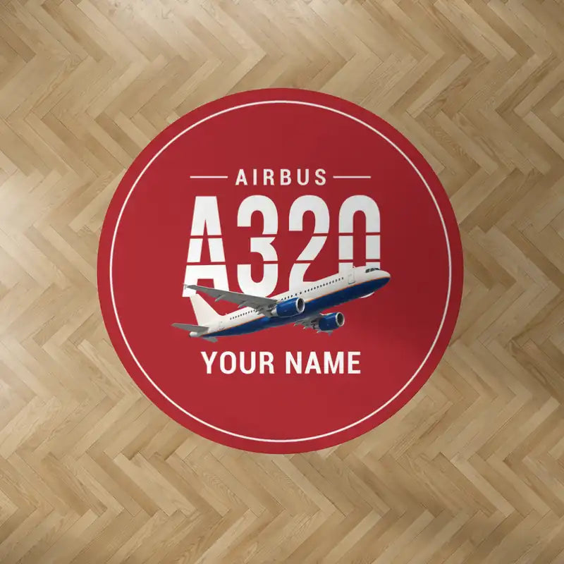 Airbus A320 - Original + Name - Round Carpet - Red