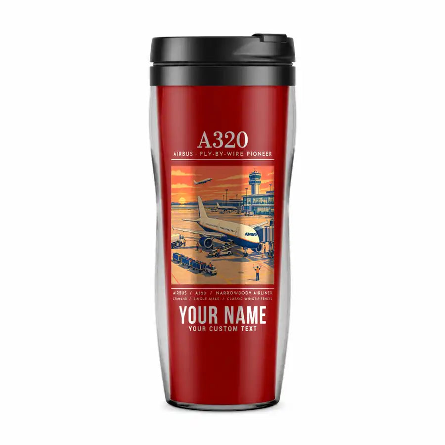 Airbus A320 - Poster + Name - Plastic (No Holder) - Red