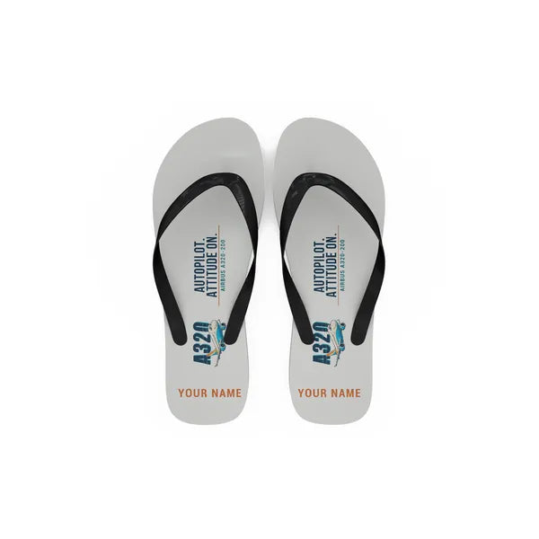 Airbus A320 - Slippers - Flip Flops - Cartoon + Name - White