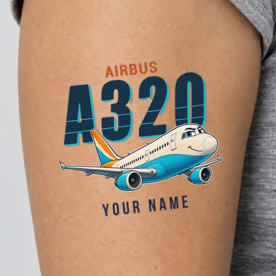 Airbus A320 - Tattoo - Cartoon + Name