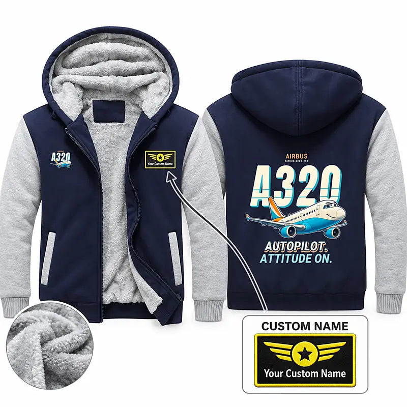 Airbus A320 Zipped Sweatshirts - Cartoon + Name - Navy & Gray