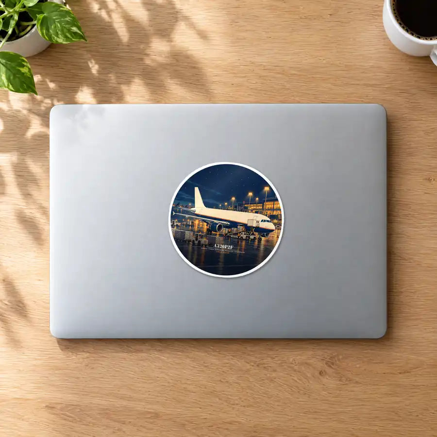 Airbus A320P2F - 3D + Name - Circle Sticker - MacBook