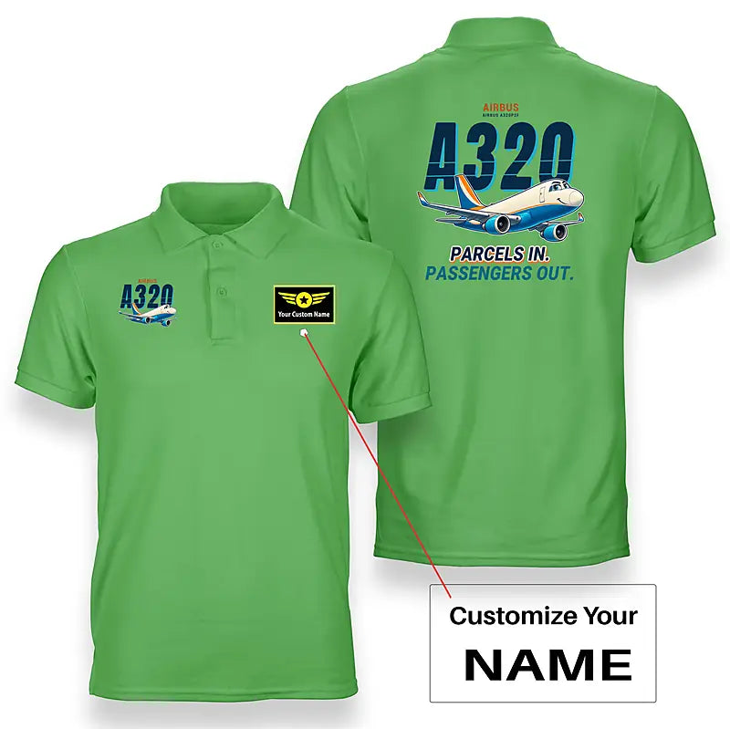 Airbus A320P2F - Cartoon - Double-Side Polo - Light Green + Name