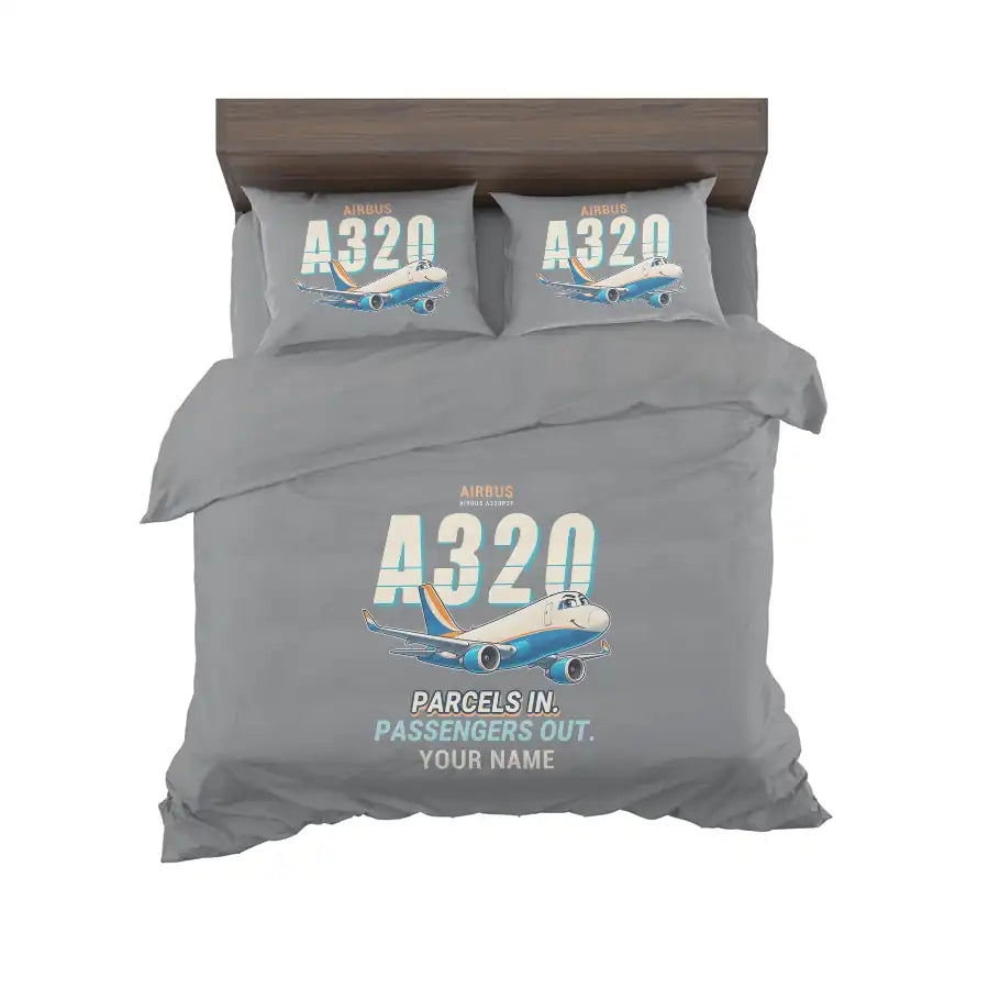 Airbus A320P2F - Cartoon + Name - Bedding Set - Gray