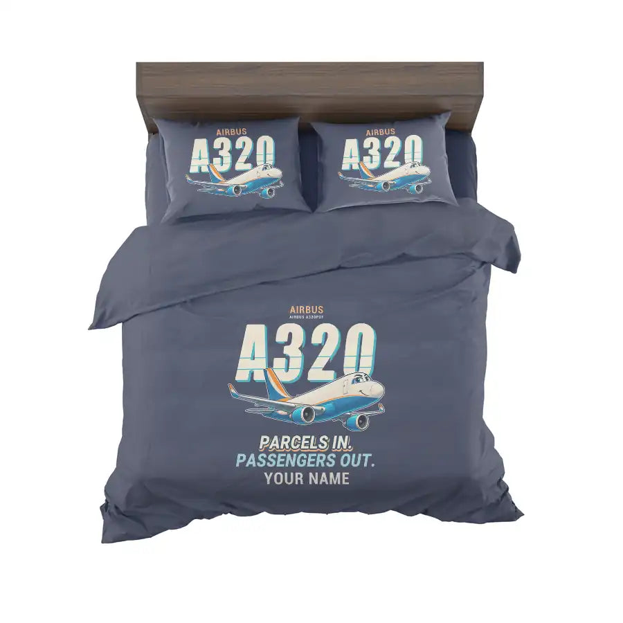 Airbus A320P2F - Cartoon + Name - Bedding Set - Navy Blue
