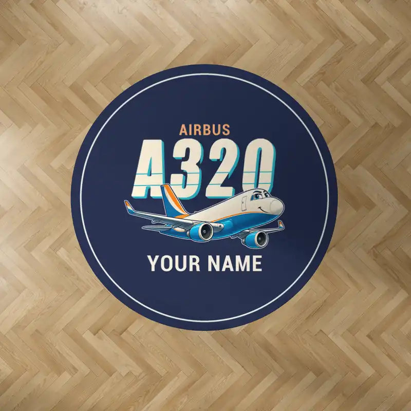 Airbus A320P2F - Cartoon + Name - Round Carpet - Dark Blue