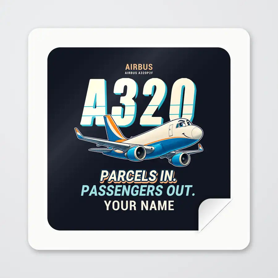 Airbus A320P2F - Cartoon + Name - Square Sticker - Peel