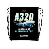 Thumbnail for Airbus A320P2F - Drawstring Bag - Cartoon + Name - Black