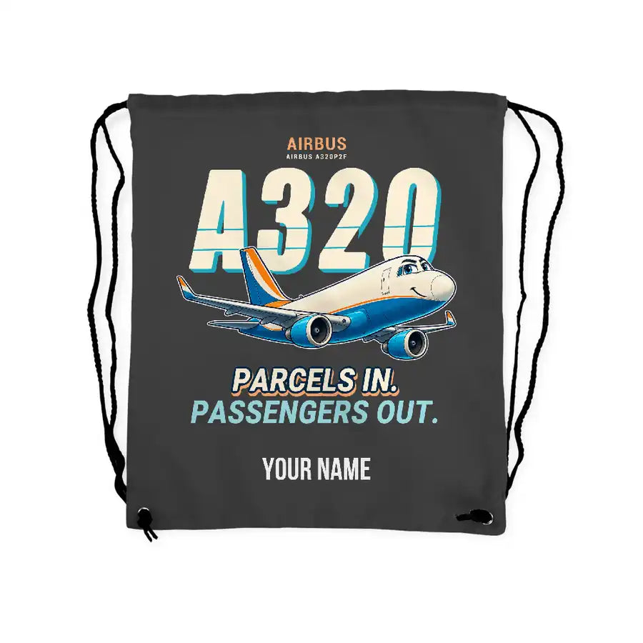 Airbus A320P2F - Drawstring Bag - Cartoon + Name - Gray