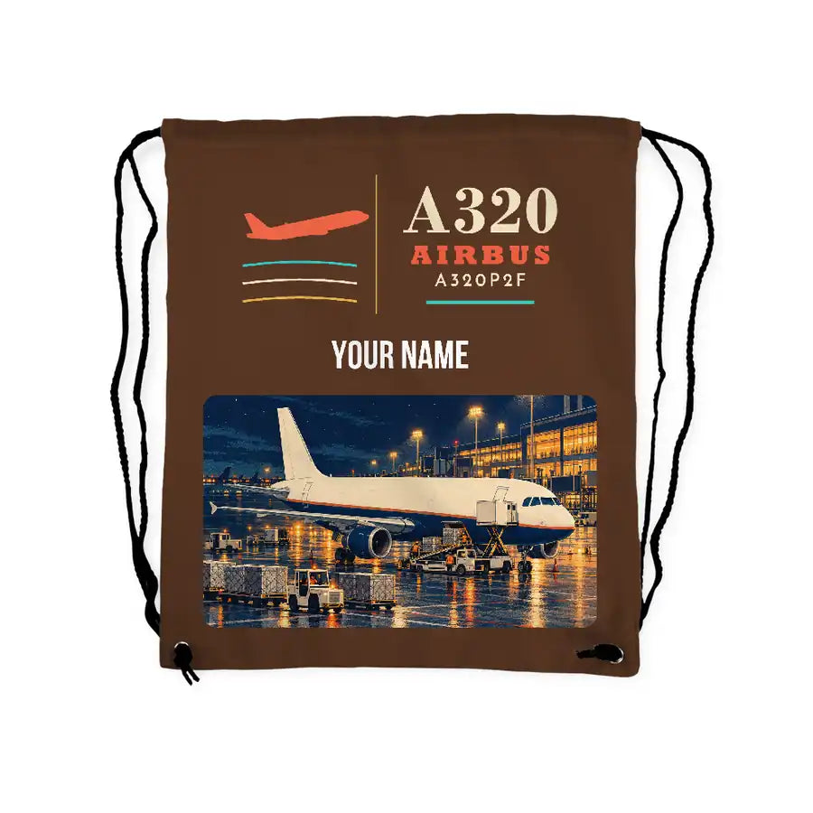 Airbus A320P2F - Drawstring Bag - Classic + Name - Brown