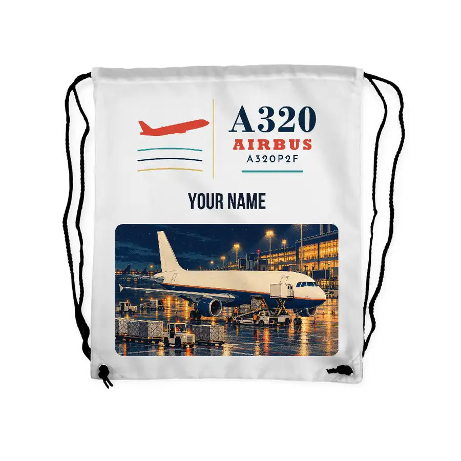 Airbus A320P2F - Drawstring Bag - Classic + Name - White