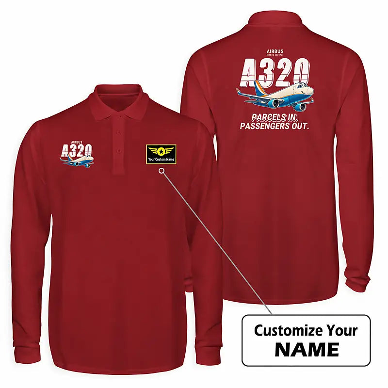 Airbus A320P2F Premium Polo T-Shirts - Cartoon + Name - Long Sleeve - Dark Red