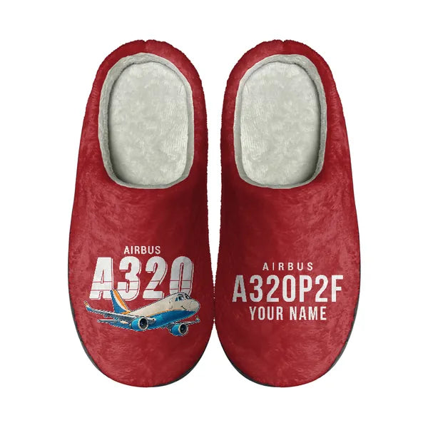 Airbus A320P2F - Slippers - Cotton - Cartoon + Name - Red