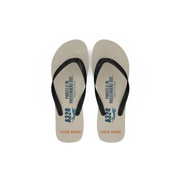 Airbus A320P2F - Slippers - Flip Flops - Cartoon + Name - Beige
