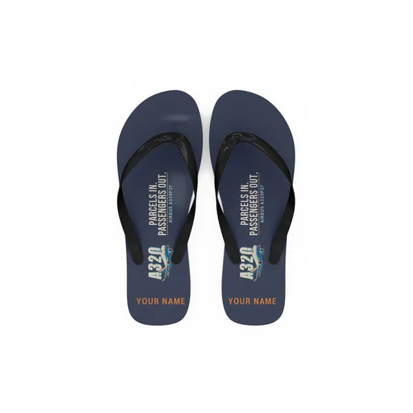 Airbus A320P2F - Slippers - Flip Flops - Cartoon + Name - Navy Blue