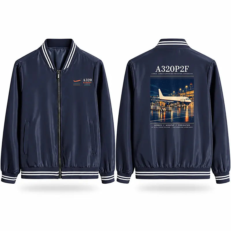 Airbus A320P2F Stylish Jackets - Baseball Collar - Poster - Navy Blue