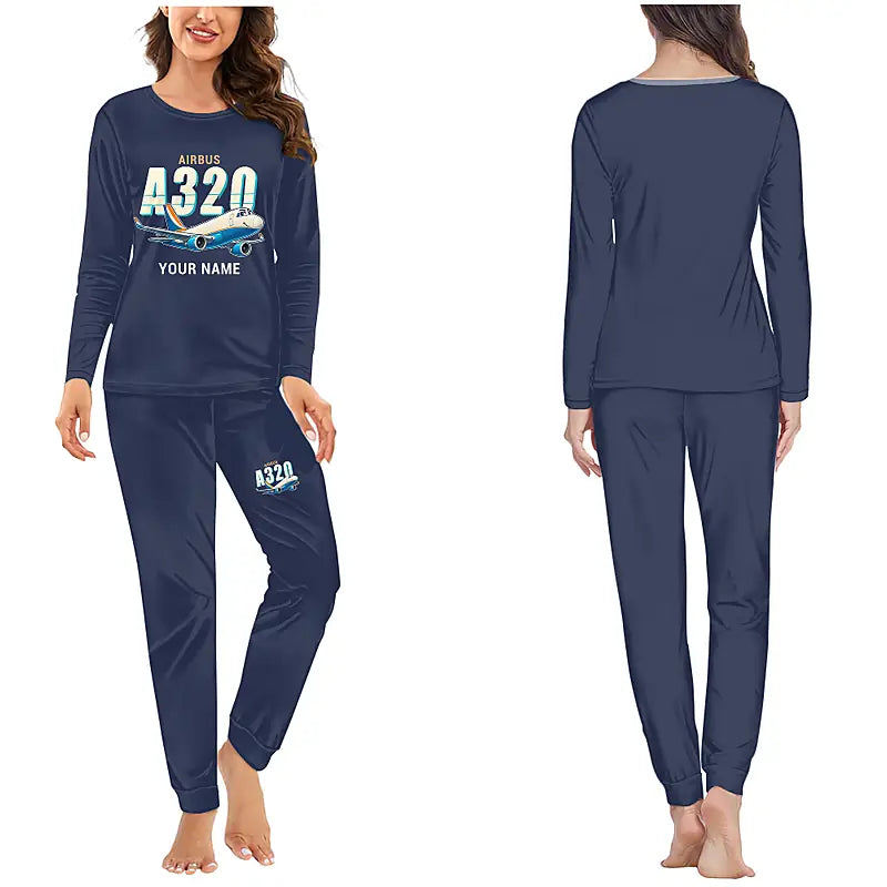 Airbus A320P2F - Women Pajamas - Cartoon Chest + Name - Navy Blue