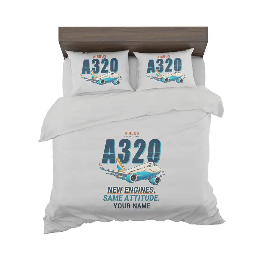 Airbus A320neo - Cartoon + Name - Bedding Set - Light Gray