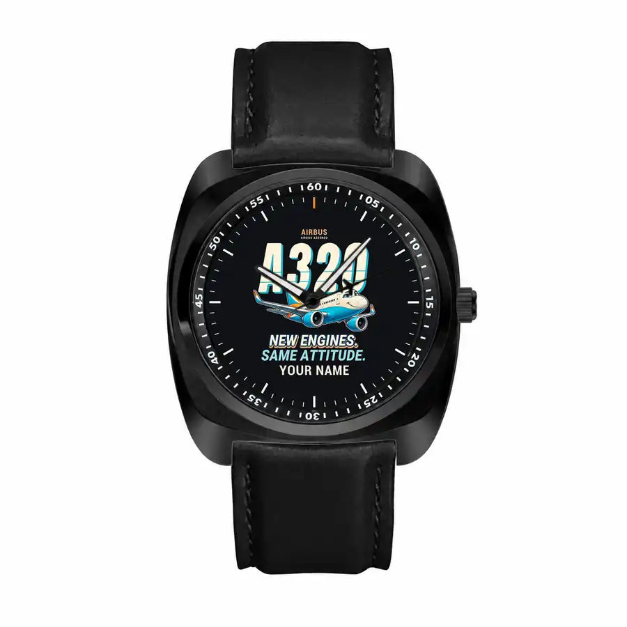Airbus A320neo - Cartoon + Name - Luxury Cushion - Black and Black Strap