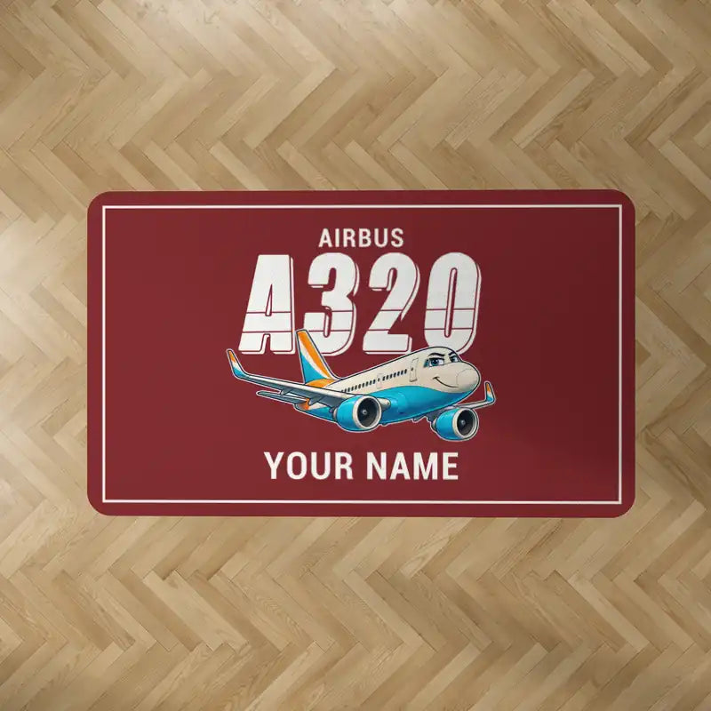 Airbus A320neo - Cartoon + Name - Rectangle Carpet - Dark Red