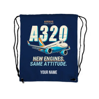Thumbnail for Airbus A320neo - Drawstring Bag - Cartoon + Name - Dark Blue
