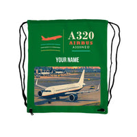 Thumbnail for Airbus A320neo - Drawstring Bag - Classic + Name - Green