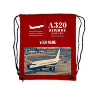 Thumbnail for Airbus A320neo - Drawstring Bag - Classic + Name - Red