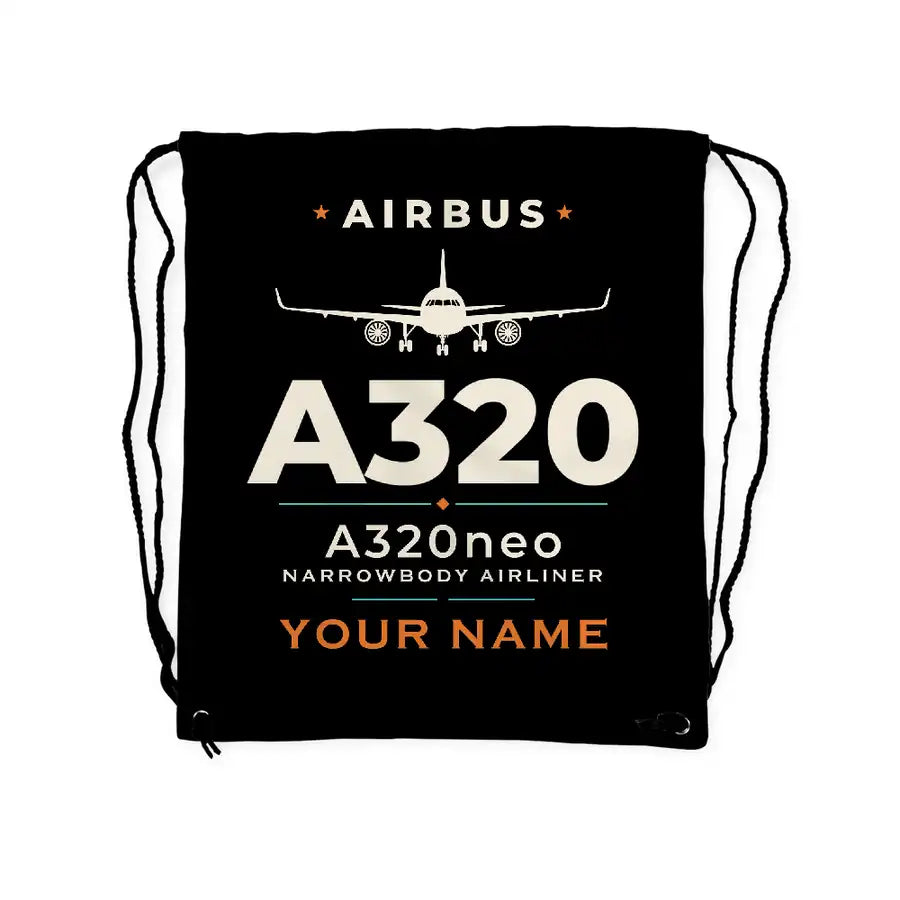 Airbus A320neo - Drawstring Bag - Heritage + Name - Black