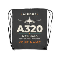 Thumbnail for Airbus A320neo - Drawstring Bag - Heritage + Name - Gray