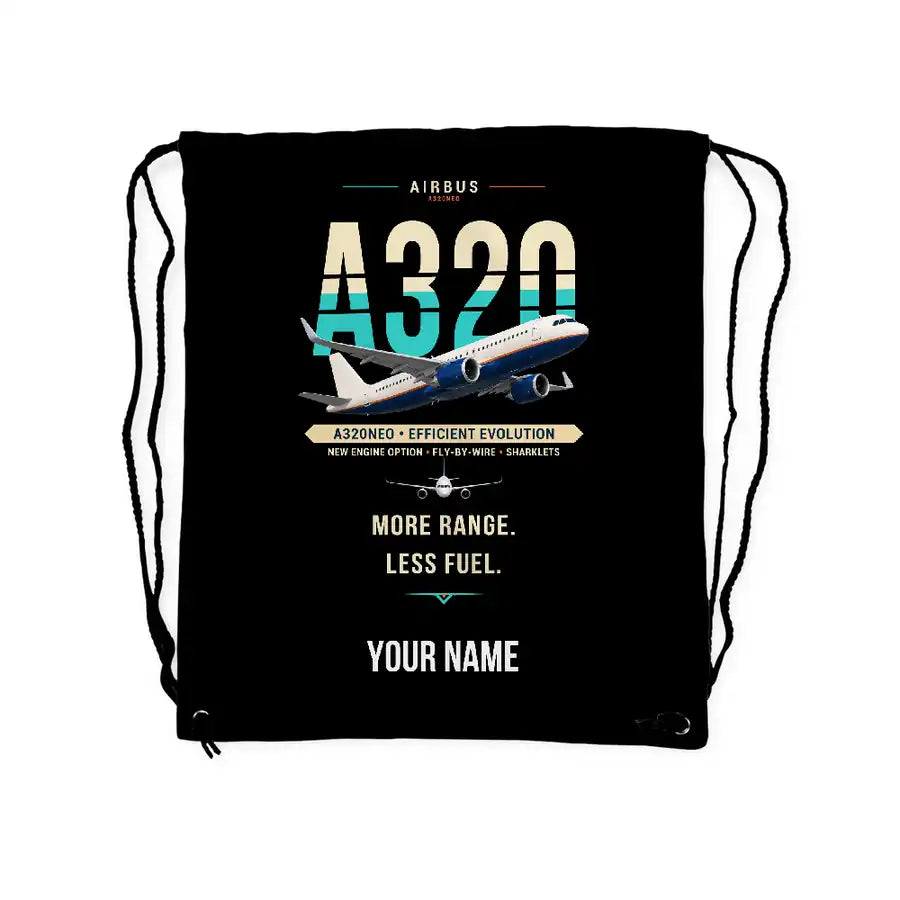 Airbus A320neo - Drawstring Bag - Original + Name - Black