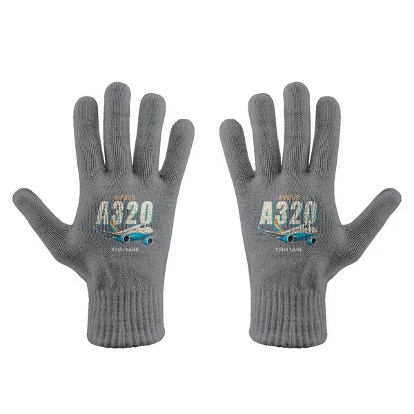 Airbus A320neo - Gloves - Full - Cartoon + Name - Gray