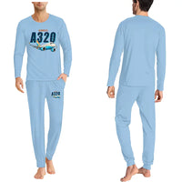 Thumbnail for Airbus A320neo - Men Pajamas - Cartoon Chest - Light Blue
