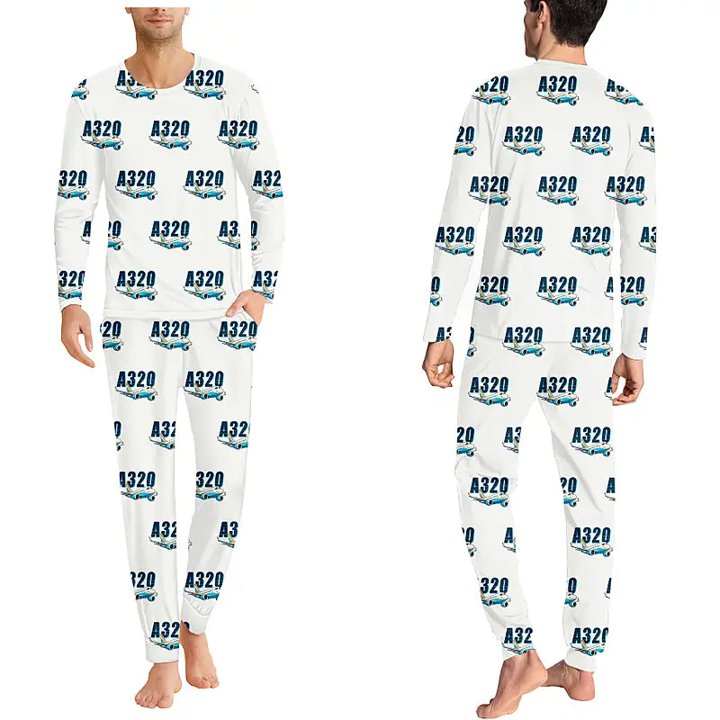 Airbus A320neo - Men Pajamas - Cartoon Pattern - White