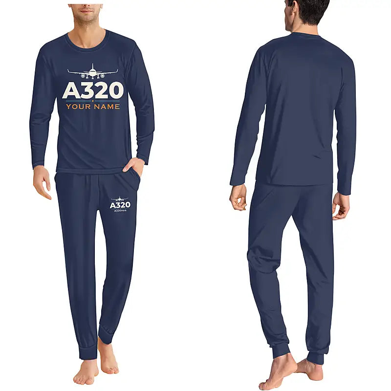Airbus A320neo - Men Pajamas - Heritage Chest + Name - Navy Blue