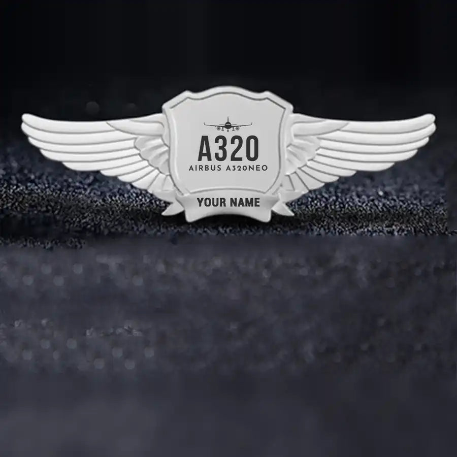 Airbus A320neo Pilot Wing Badge - Silver + Name