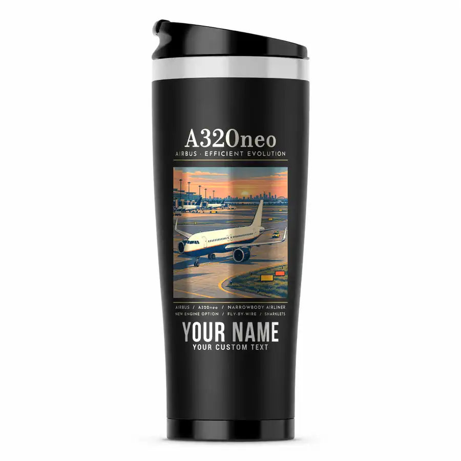 Airbus A320neo - Poster + Name - Stainless Steel (No Holder) - Black