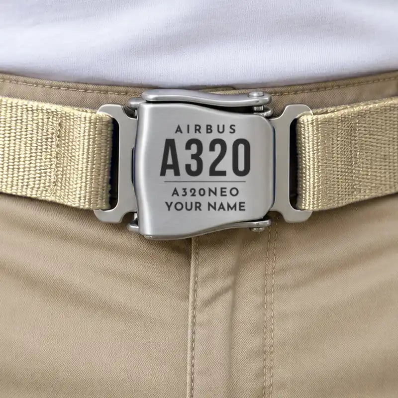 Airbus A320neo - Seat Belt - Tag + Name - Beige