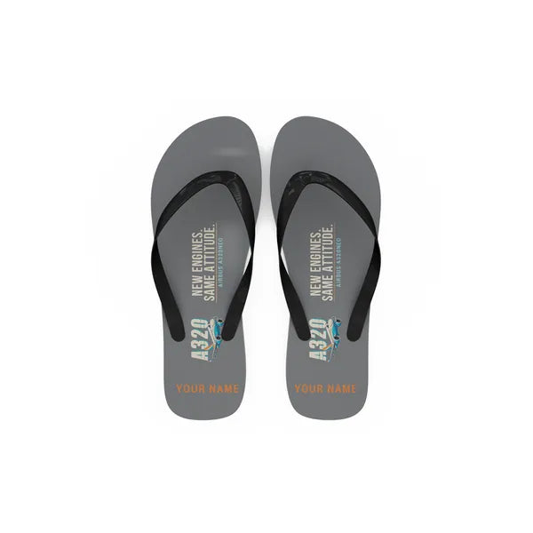 Airbus A320neo - Slippers - Flip Flops - Cartoon + Name - Gray