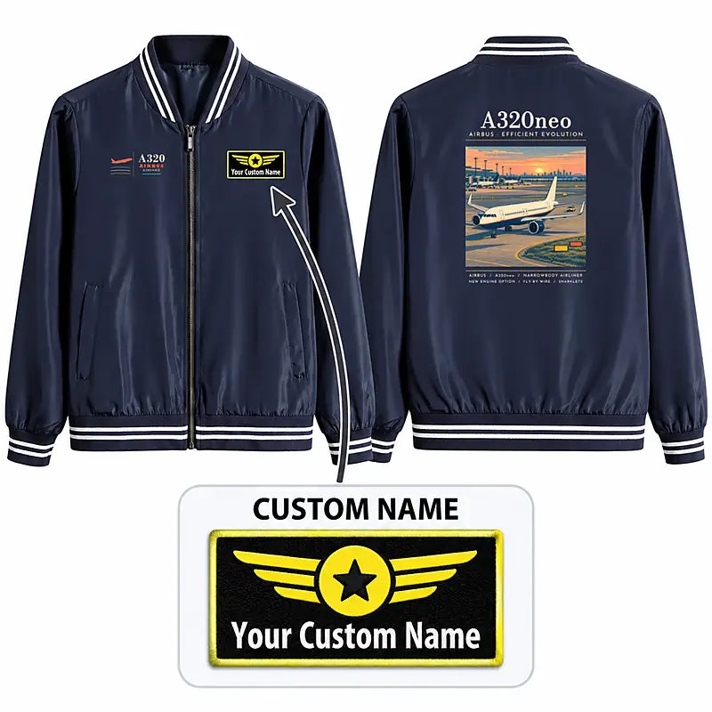 Airbus A320neo Stylish Jackets - Baseball Collar - Poster + Name - Navy Blue
