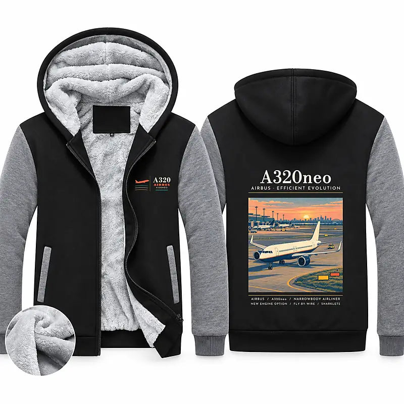 Airbus A320neo Zipped Sweatshirts - Poster - Black & Gray