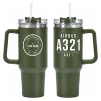 Thumbnail for Airbus A321 - 40oz Car Mug - Tag + Name - Army Green